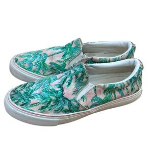 Lilly Pulitzer Julie Green & Pink Palm Print Slip-On Sneakers Women’s 7 Tropical